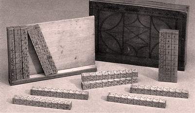 Napier's Bones (ca 1717)<BR>( From J A N Lee, Introduction to Computer Science )